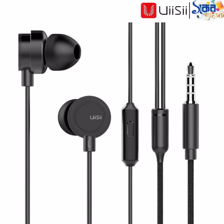 UiiSii HM13 Black Wired In-Ear Headphone with Mic – HD Sound & Deep Bass