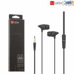 Retail box of UiiSii C100 In-Ear Earphone showing product packaging, built-in microphone feature, and stylish design
