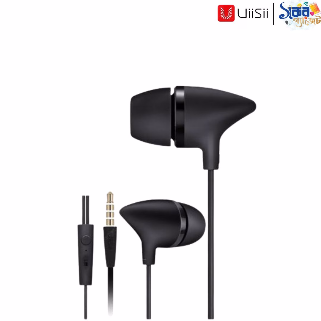 UiiSii C100 wired in-ear earphone with built-in microphone, tangle-free cable, and ergonomic design – perfect for music and calls